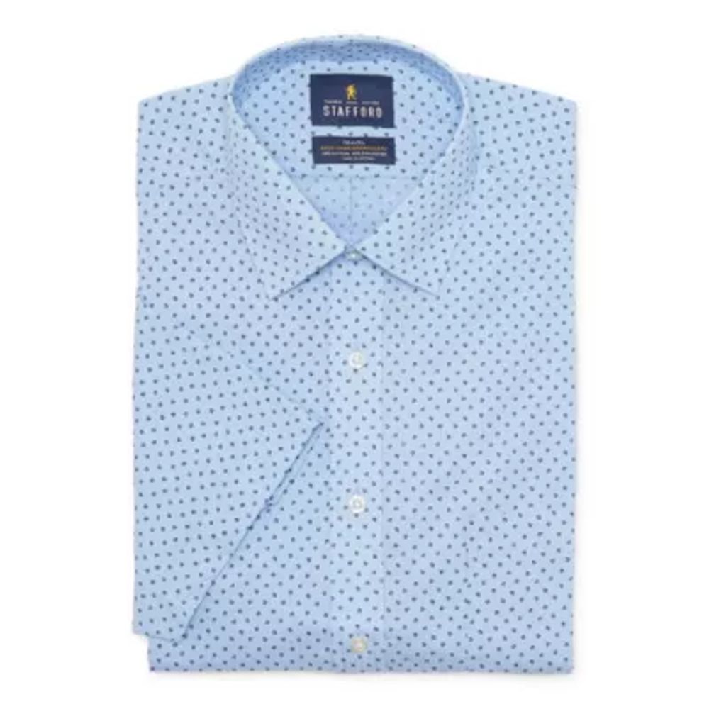 Stafford Mens Short Sleeve Travel Easy-Care Broadcloth Stretch Dress Shirt
