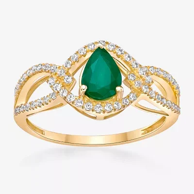 Womens 1/ CT. T.W. Genuine Green Emerald 10K Gold Cocktail Ring