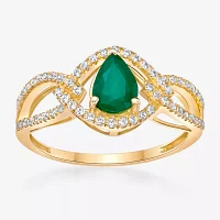 Womens 1/ CT. T.W. Genuine Green Emerald 10K Gold Cocktail Ring