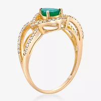 Womens 1/ CT. T.W. Genuine Green Emerald 10K Gold Cocktail Ring