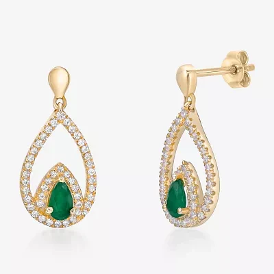 1/3 CT. T.W. Genuine Green Emerald 10K Gold Drop Earrings