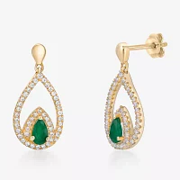 1/3 CT. T.W. Genuine Green Emerald 10K Gold Drop Earrings