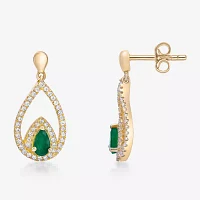1/3 CT. T.W. Genuine Green Emerald 10K Gold Drop Earrings