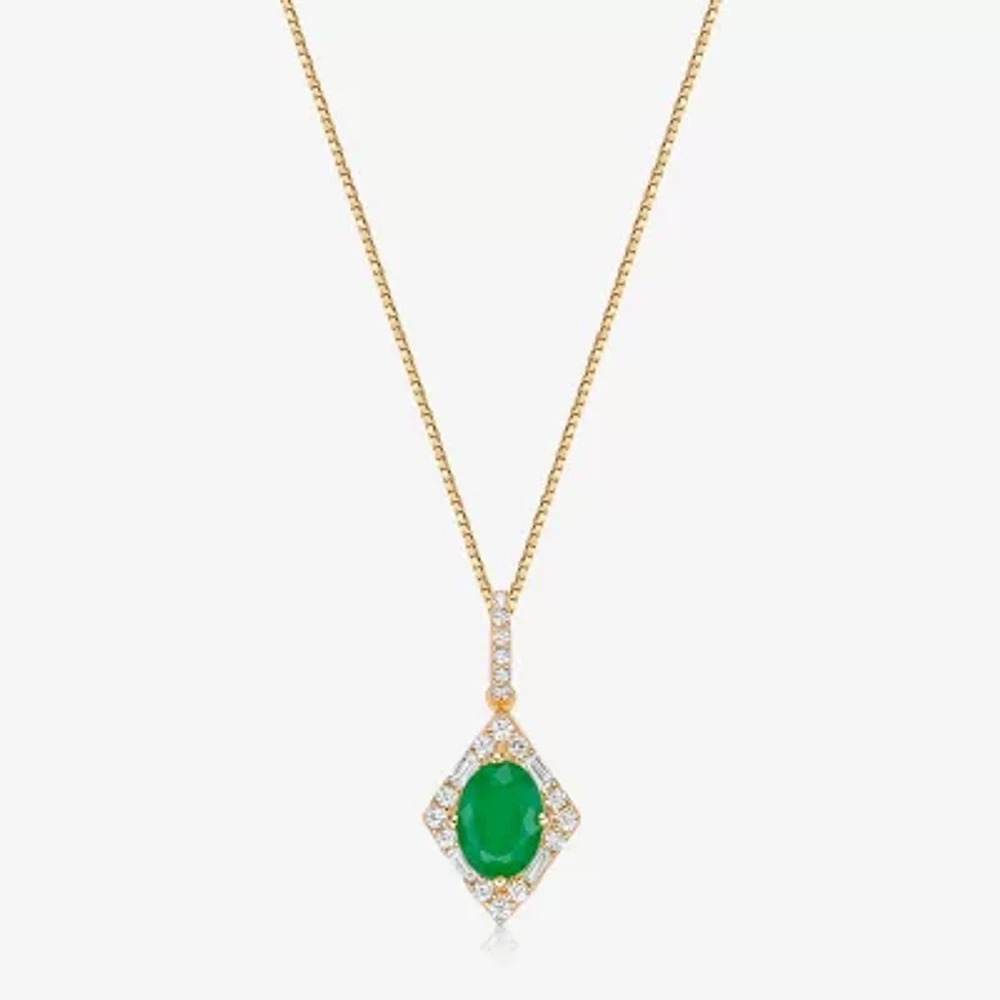 Womens 1/5 CT. Genuine Green Emerald 10K Gold Pendant Necklace