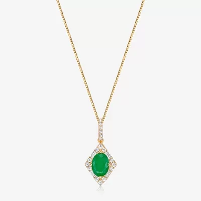 Womens 1/5 CT. Genuine Green Emerald 10K Gold Pendant Necklace