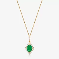 Womens 1/5 CT. Genuine Green Emerald 10K Gold Pendant Necklace