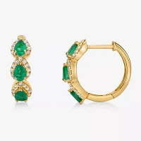 1/4 CT. T.W. Genuine Green Emerald 10K Gold 15.5mm Hoop Earrings