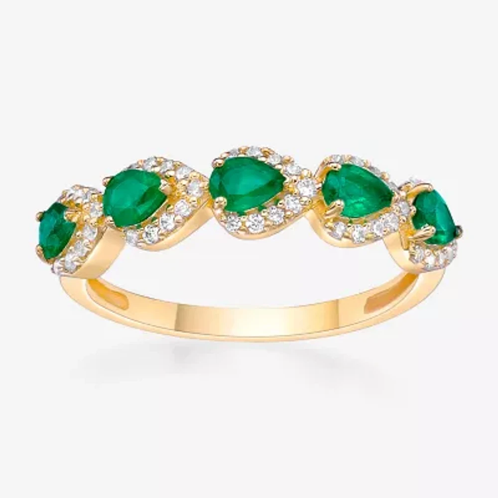 Womens 1/5 CT. Genuine Green Emerald 10K Gold Cocktail Ring