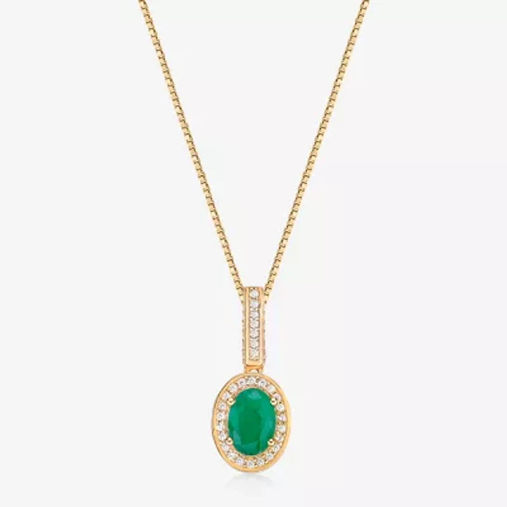 Womens 1/4 CT. T.W. Genuine Green Emerald 10K Gold Pendant Necklace