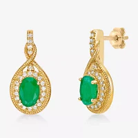 1/5 CT. Genuine Green Emerald 10K Gold Drop Earrings