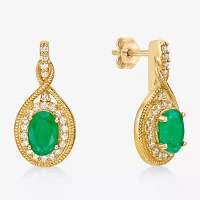 1/5 CT. Genuine Green Emerald 10K Gold Drop Earrings