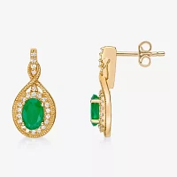 1/5 CT. Genuine Green Emerald 10K Gold Drop Earrings