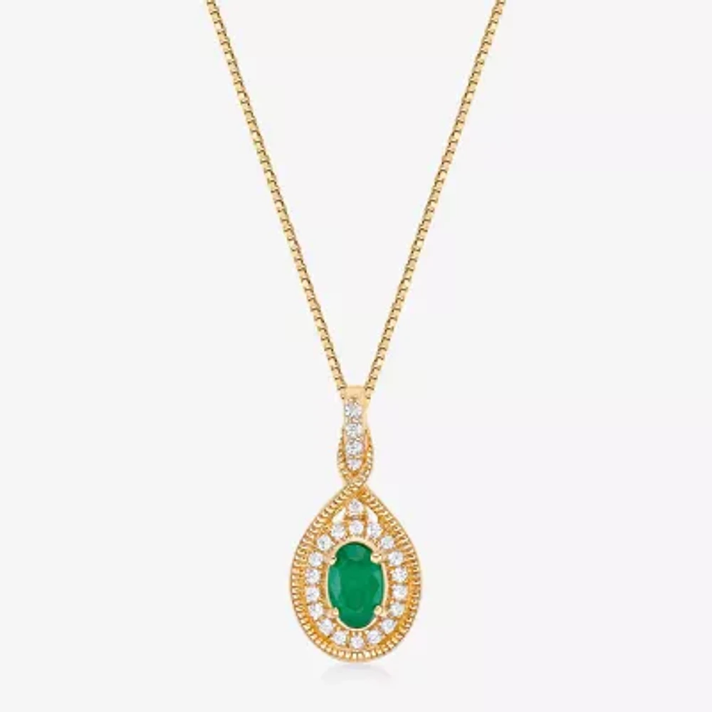 Womens 1/6 CT. T.W. Genuine Green Emerald 10K Gold Pendant Necklace