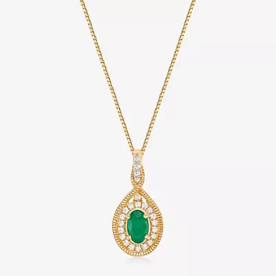 Womens 1/6 CT. T.W. Genuine Green Emerald 10K Gold Pendant Necklace