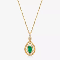 Womens 1/6 CT. T.W. Genuine Green Emerald 10K Gold Pendant Necklace