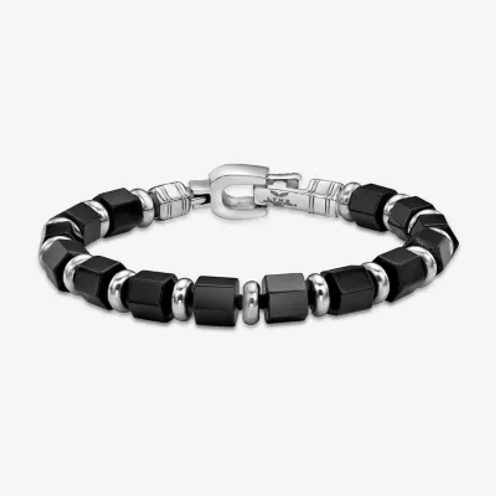 Black Agate Stainless Steel Beaded Bracelet