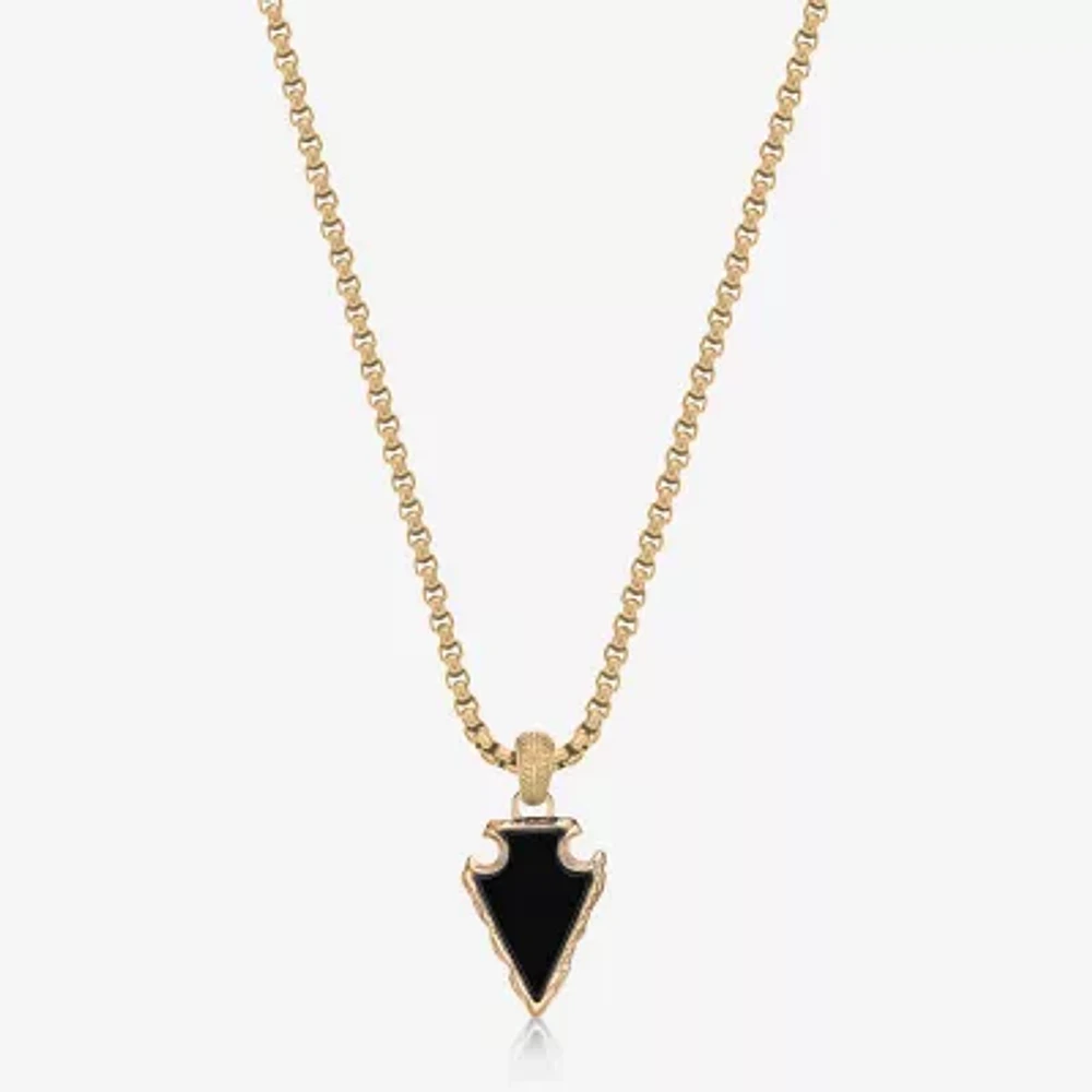 Mens Black Agate Stainless Steel Arrow Pendant Necklace