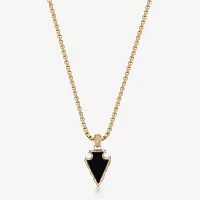 Mens Black Agate Stainless Steel Arrow Pendant Necklace