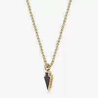 Mens Black Agate Stainless Steel Arrow Pendant Necklace