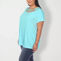 White Mark Plus Womens Round Neck Short Sleeve Tunic Top