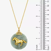 Horse Womens Genuine Green Jade 18K Gold Over Silver Pendant Necklace