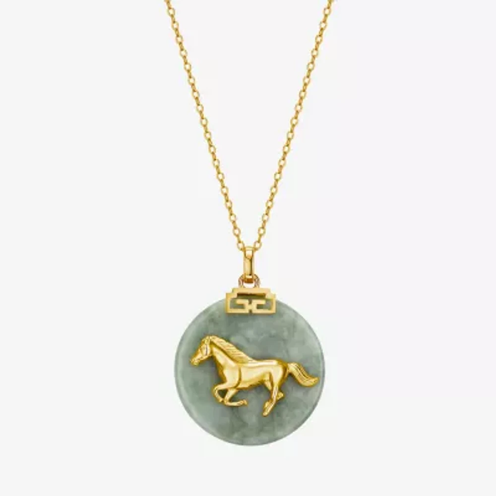 Horse Womens Genuine Green Jade 18K Gold Over Silver Pendant Necklace