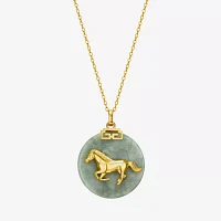 Horse Womens Genuine Green Jade 18K Gold Over Silver Pendant Necklace