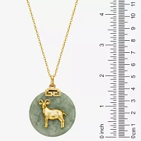 Goat Womens Genuine Green Jade 18K Gold Over Silver Pendant Necklace