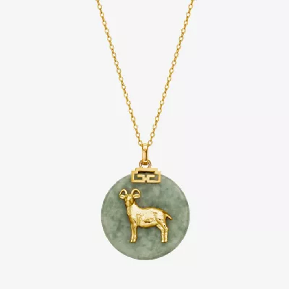 Goat Womens Genuine Green Jade 18K Gold Over Silver Pendant Necklace