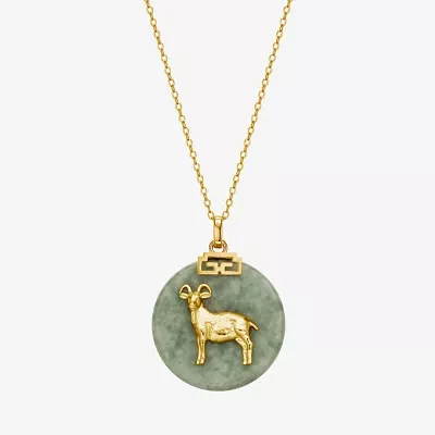 Goat Womens Genuine Green Jade 18K Gold Over Silver Pendant Necklace