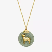 Goat Womens Genuine Green Jade 18K Gold Over Silver Pendant Necklace