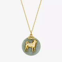 Dog Womens Genuine Green Jade 18K Gold Over Silver Pendant Necklace