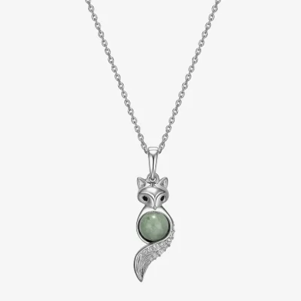 Fox Womens Genuine Green Jade Sterling Silver Pendant Necklace