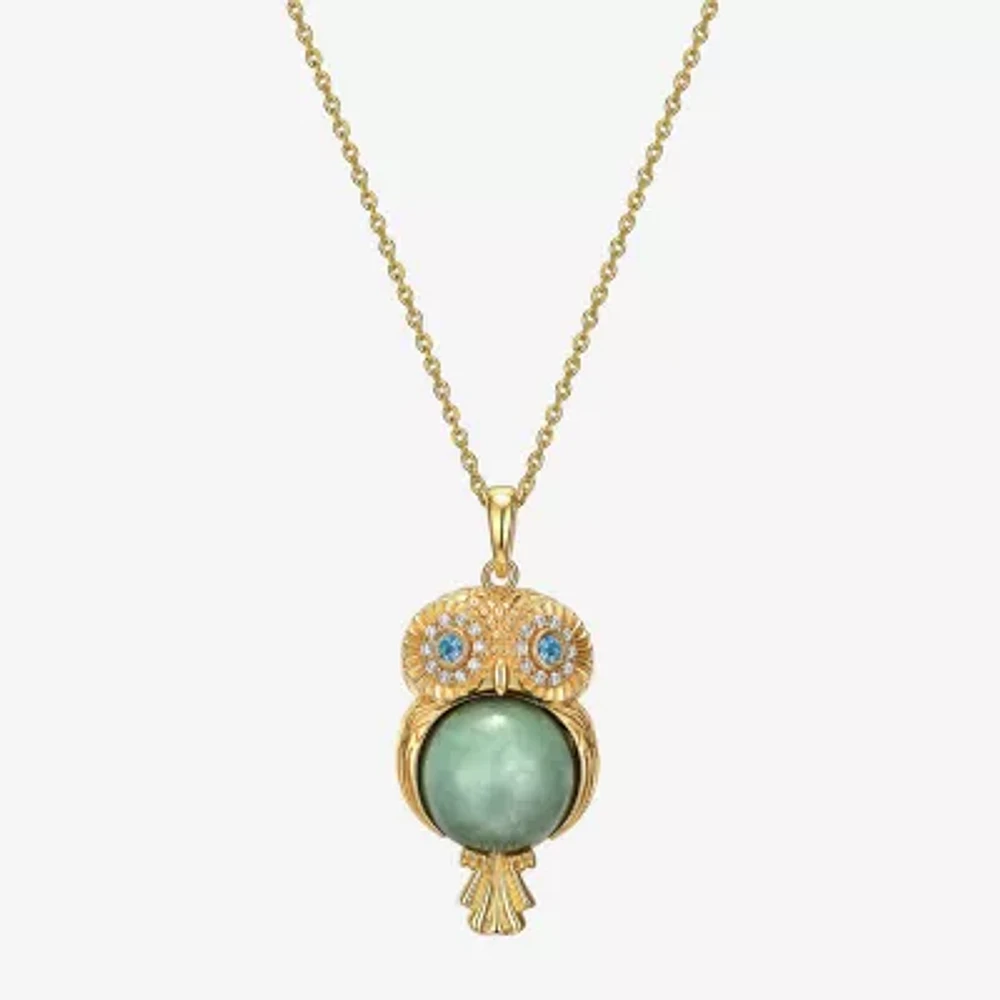 Owl Womens Genuine Green Jade 18K Gold Over Silver Pendant Necklace