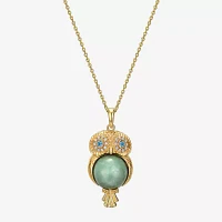 Owl Womens Genuine Green Jade 18K Gold Over Silver Pendant Necklace