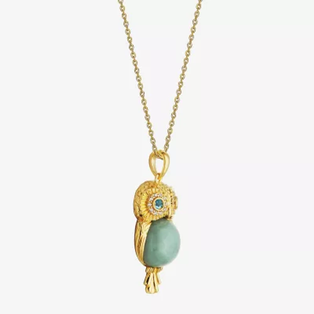 Owl Womens Genuine Green Jade 18K Gold Over Silver Pendant Necklace