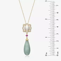 Womens Genuine Green Jade 18K Gold Over Silver Pendant Necklace