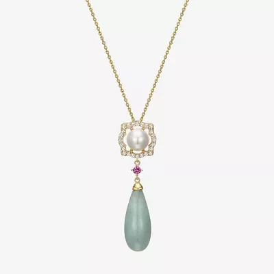 Womens Genuine Green Jade 18K Gold Over Silver Pendant Necklace