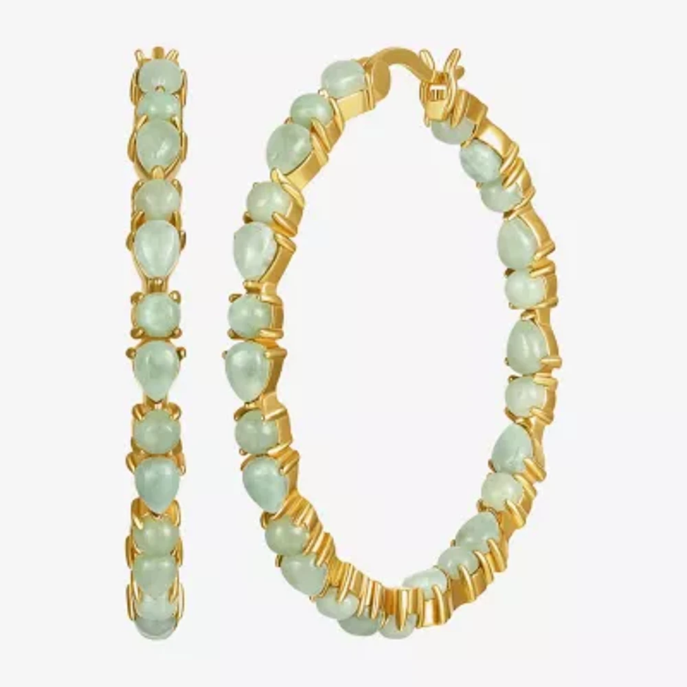 Genuine Green Jade 18K Gold Over Silver 38.5mm Hoop Earrings