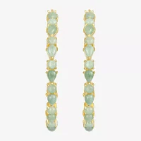 Genuine Green Jade 18K Gold Over Silver 38.5mm Hoop Earrings