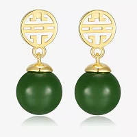 Womens Genuine Green Jade 18K Gold Over Silver Drop Earrings