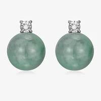 Diamond Accent Genuine Green Jade Sterling Silver 10.3mm Stud Earrings