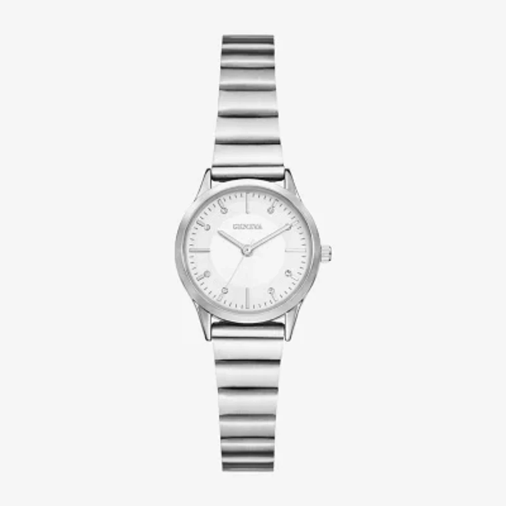 Geneva Womens Crystal Accent Silver Tone Stainless Steel Bracelet Watch Fmdjm302