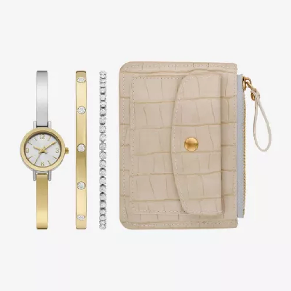 Womens Crystal Accent Two Tone 4-pc. Watch Boxed Set Fmdjset721