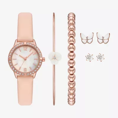 Womens Crystal Accent Pink 7-pc. Watch Boxed Set Fmdjset723