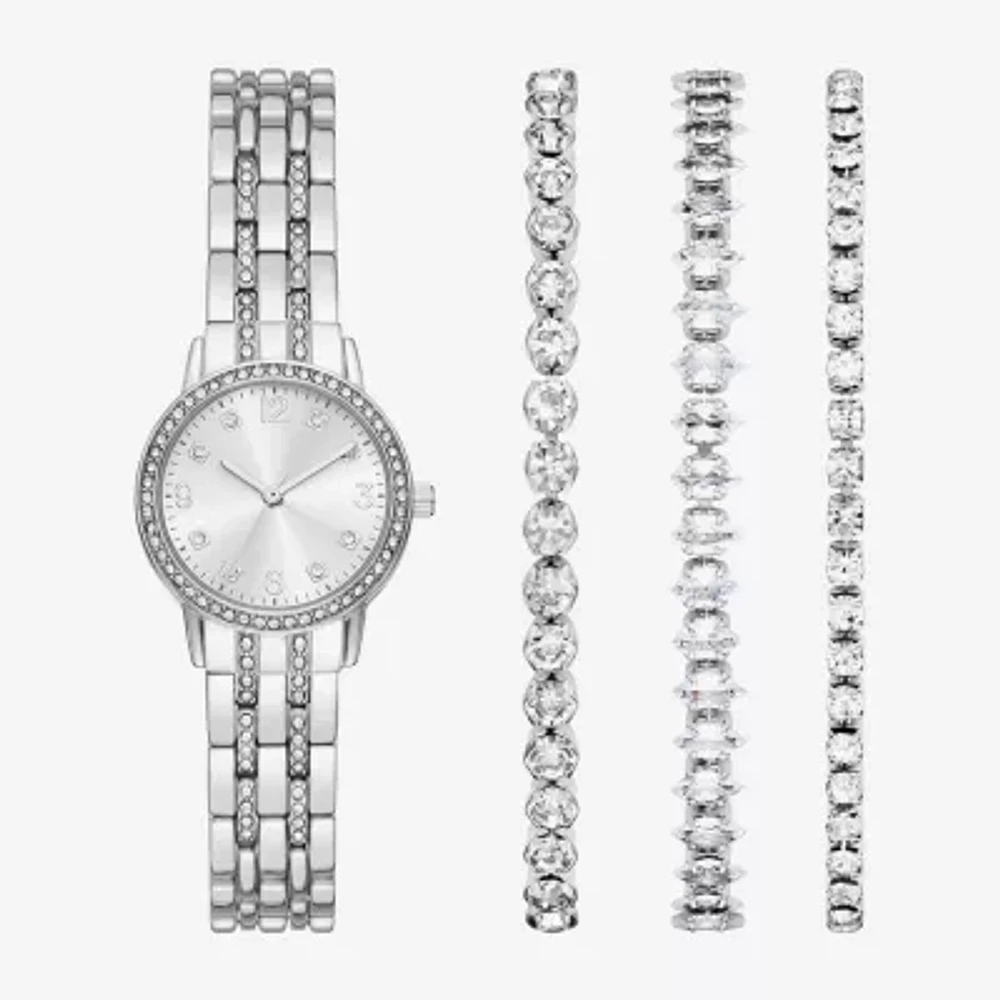 Womens Crystal Accent Silver Tone 4-pc. Watch Boxed Set Fmdjset725