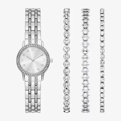 Womens Crystal Accent Silver Tone 4-pc. Watch Boxed Set Fmdjset725