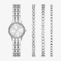 Womens Crystal Accent Silver Tone 4-pc. Watch Boxed Set Fmdjset725