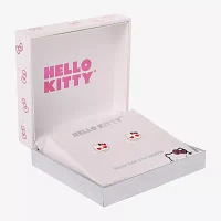 Pink Crystal Pure Silver Over Brass 9.1mm Heart Hello Kitty Stud Earrings