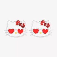 Pink Crystal Pure Silver Over Brass 9.1mm Heart Hello Kitty Stud Earrings